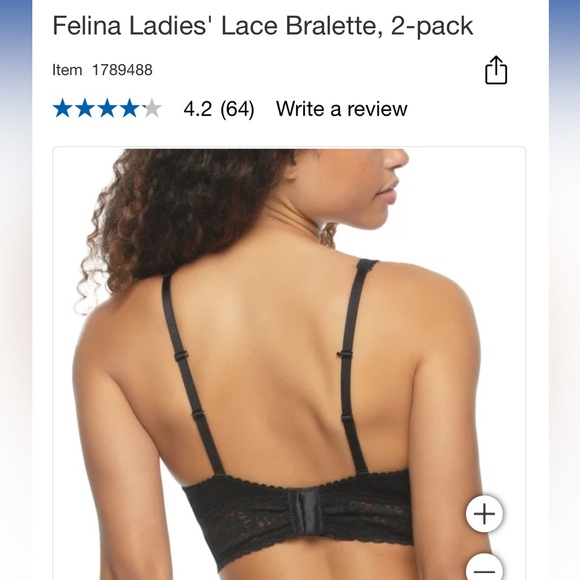 Set of two - unboxed, new Felina Ladies' Lace Bralette, 2-pack black and white - Picture 6 of 13